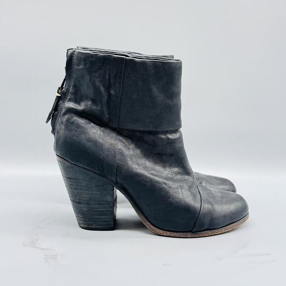 Rag & Bone Booties Womens 8.5 Black Leather Western Ankle Zip Newbury Block Heel - Picture 1 of 10